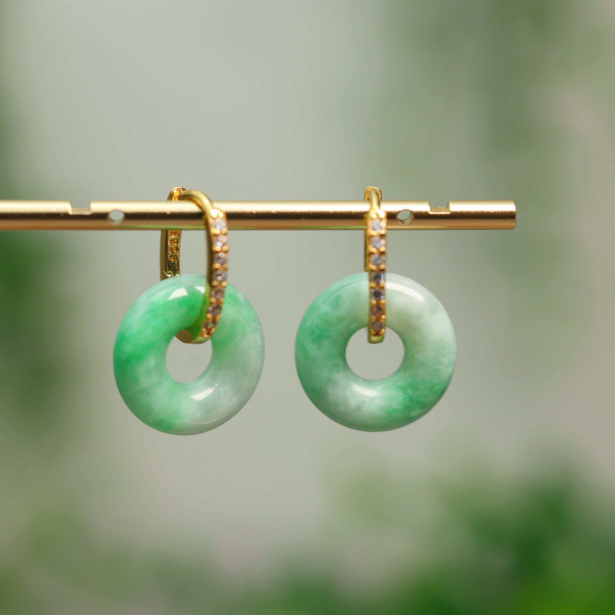 #N160 飘阳绿缅甸天然A货翡翠小环耳坠S925银圈耳环耳饰