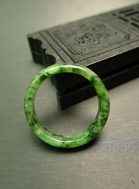 #7678 23号圈口糯种辣绿天然A货老翡翠戒指指环