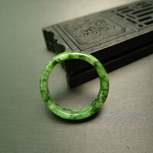 #7678 23号圈口糯种辣绿天然A货老翡翠戒指指环