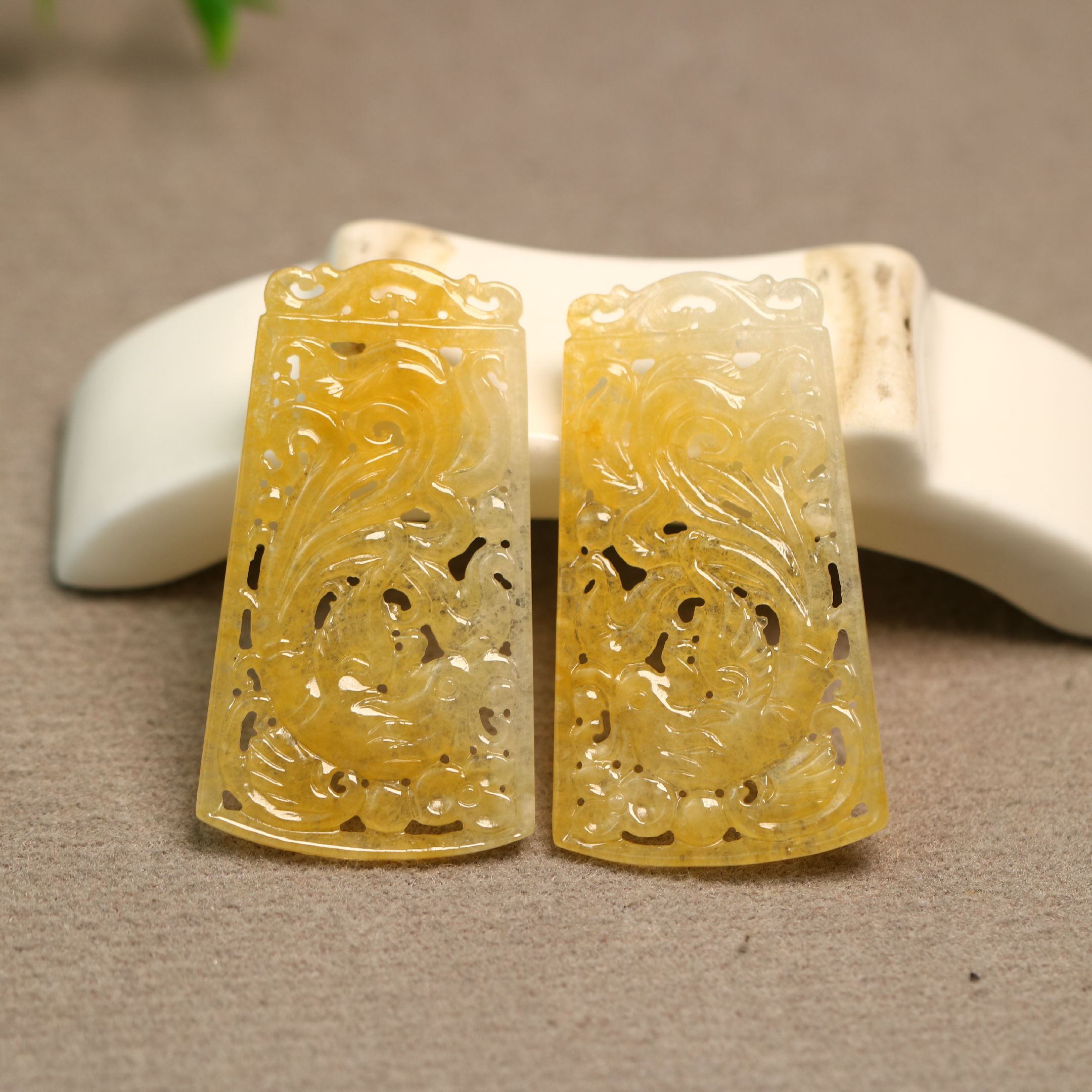 黄翡镂空雕花凤鸟耳坠吊坠花片