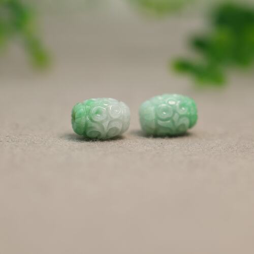 天然A货翡翠雕花路路通桶珠