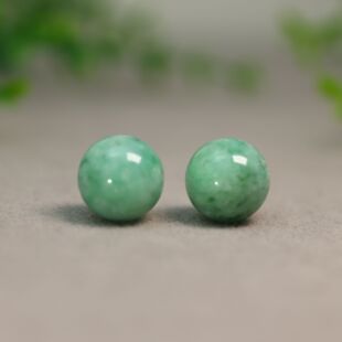 15MM圆珠佛珠顶珠 L576一对绿色缅甸天然A货翡翠素面圆珠子