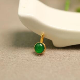 18K金镶嵌冰种满绿天然A货翡翠圆形蛋面小吊坠坠角