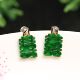 6100一对18K金镶嵌满色辣绿天然A货翡翠镂空方形喜字耳钉
