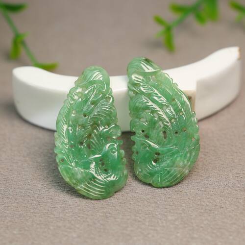 缅甸天然A货翡翠凤鸟雕花花片