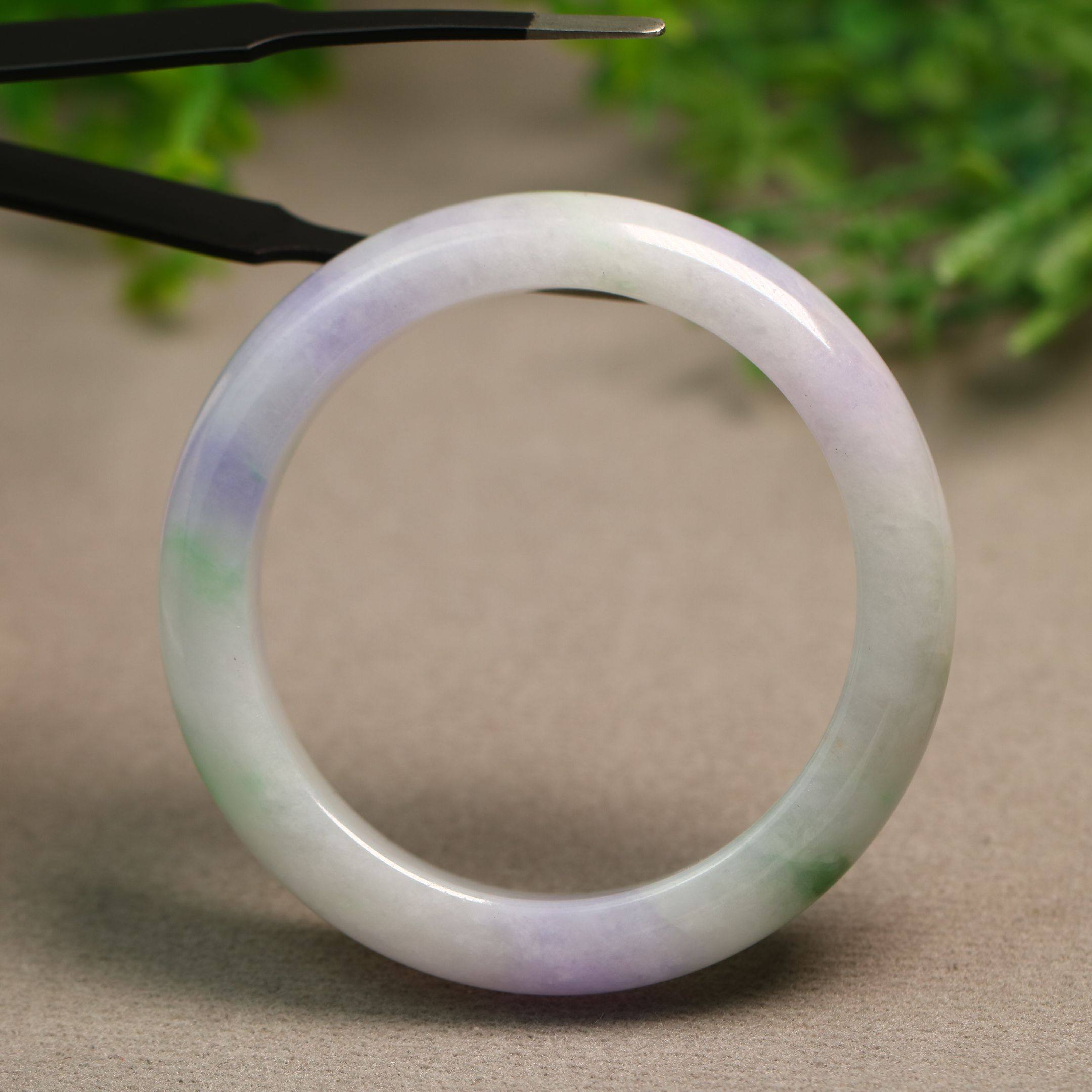 e022 53号圈口春带彩冰糯种天然a货翡翠手镯