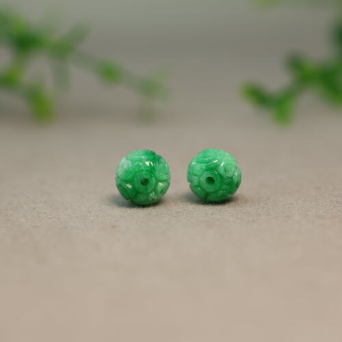 天然A货翡翠雕花苹果鼓珠扁珠