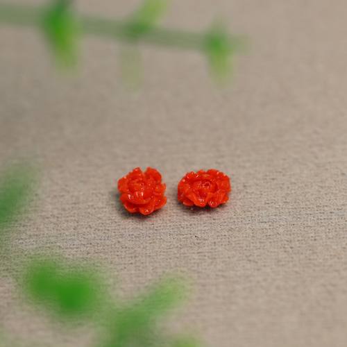 有机红宝雕花牡丹花戒面