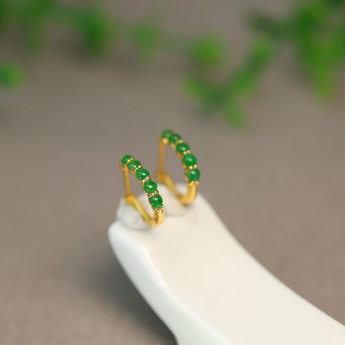 满绿缅甸天然A货翡翠蛋面耳钉