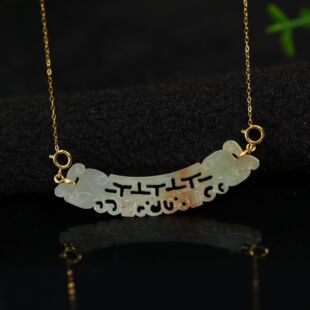 飘红翡缅甸天然A货翡翠双龙戏珠镂空玉璜龙勾锁骨链吊坠 L462