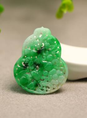 老翡翠镂空雕花葫芦吊坠花片