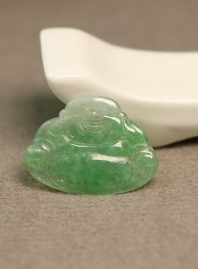 #F860冰种绿色天然A货翡翠小弥勒佛佛公吊坠花片 镶嵌吊坠裸石