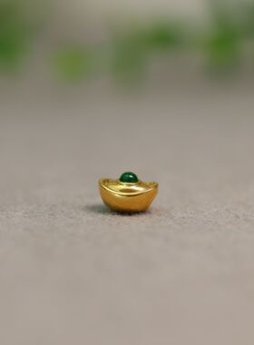 #N098 18K金冰种满绿天然A货翡翠元宝通天孔手串珠链配饰配件