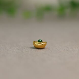 18K金冰种满绿天然A货翡翠元 宝通天孔手串珠链配饰配件 N098