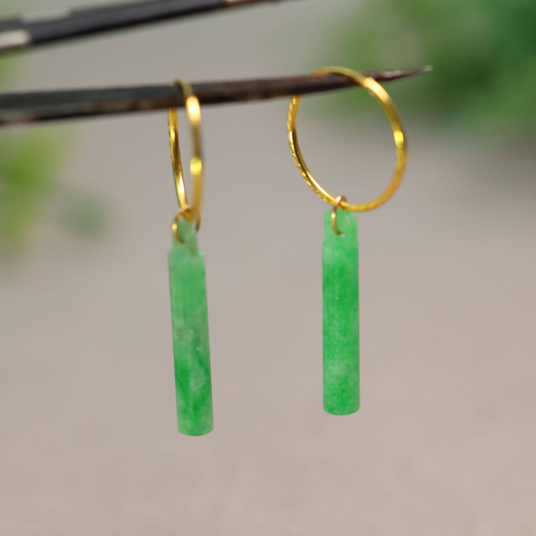 天然A货翡翠翎管耳坠耳环