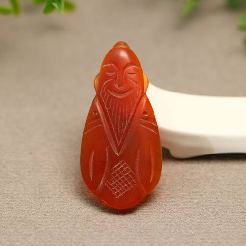 红色天然老玛瑙仙翁吊坠挂坠