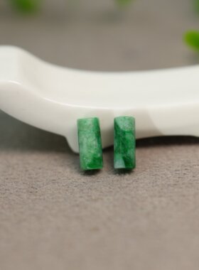 #L815 一对辣绿缅甸天然A货翡翠圆柱形管珠桶珠DIY配饰配件