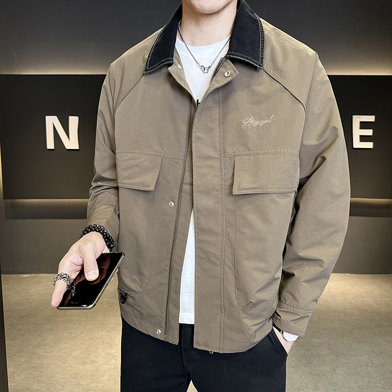 雷迪波尔官方新款牛仔拼接翻领夹克外套男潮牌工装潮流修身休闲百