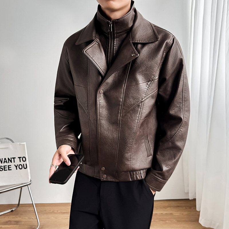 雷迪波尔官方痞帅假两件西装领皮衣外套男款潮牌短款高级感机车夹