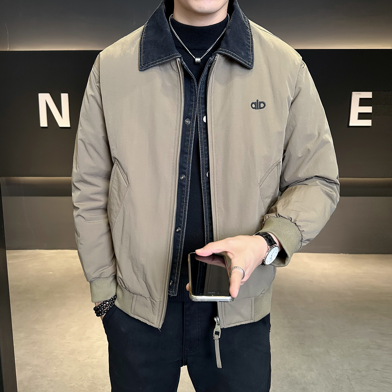 雷迪波尔官方假两件牛仔拼接羽绒夹克外套男潮牌短款高级感痞帅轻