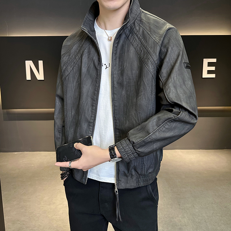 雷迪波尔官方痞帅立领皮衣外套男潮牌潮流修身简约百搭高级感时尚