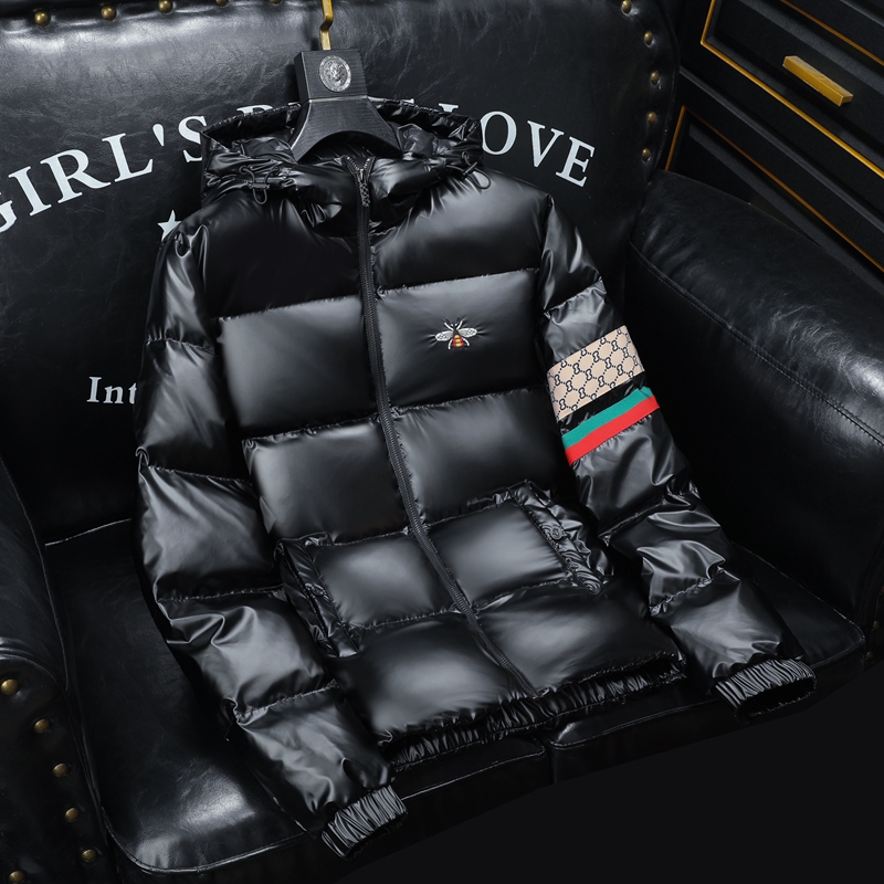 雷迪波尔官方欧洲站小蜜蜂刺绣连帽羽绒服男冬季新款免洗痞帅时尚