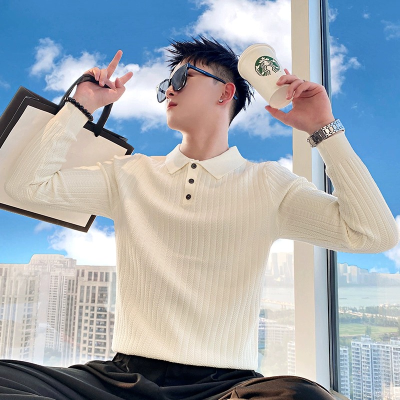 雷迪波尔官方白色毛衣男POLO领打底衫长袖内搭线衣新款秋冬季潮牌