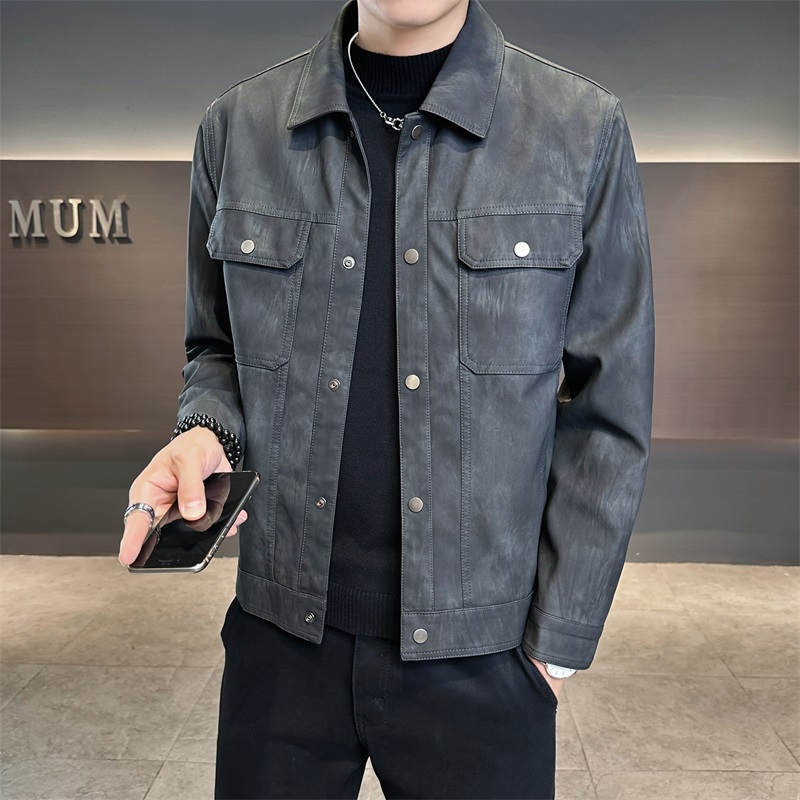 雷迪波尔官方秋季痞帅PU皮翻领夹克外套男款潮牌复古潮流高级感休