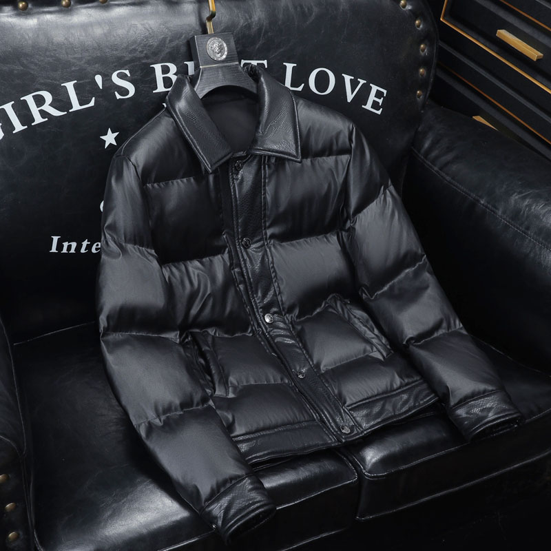 雷迪波尔官方高品质男士PU皮羽绒服冬季新款时尚帅气百搭翻领白鸭