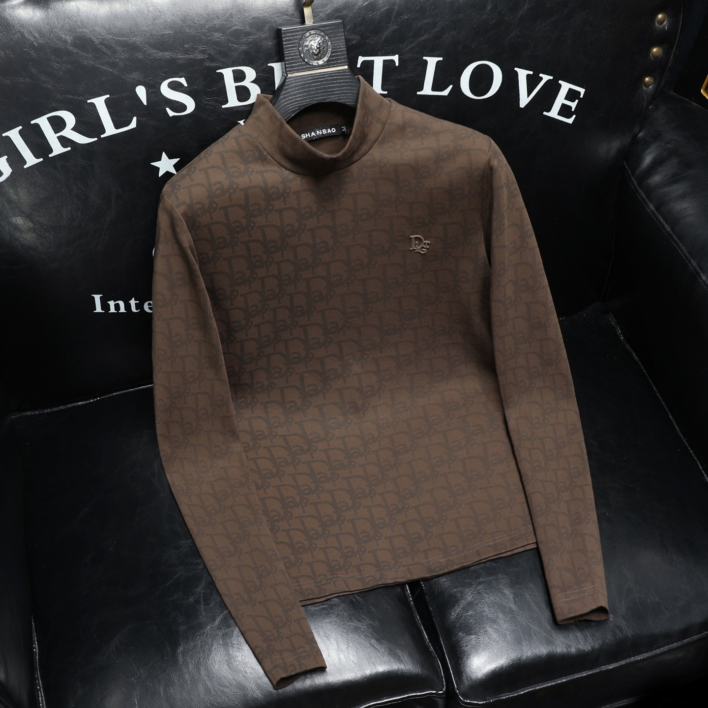 雷迪波尔官方欧洲站打底衫男士半高领内搭韩版修身印花加厚高端长