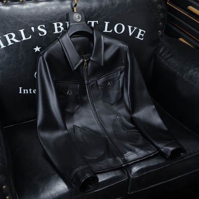 雷迪波尔官方男士翻领机车修身皮衣春秋季新款外套多口袋痞帅PU皮