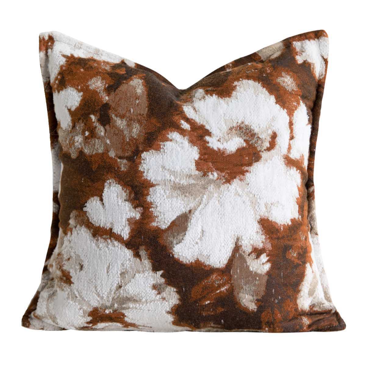 北欧秋冬新款抱枕沙发客厅焦糖色抽象花朵靠枕奶油风民宿靠垫腰