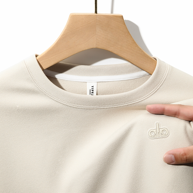 男士圆领德绒长袖纯色T恤