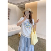 花朵圆领大码 孕妇装 时尚 新款 显瘦上衣2026年休闲百搭外穿女 夏季