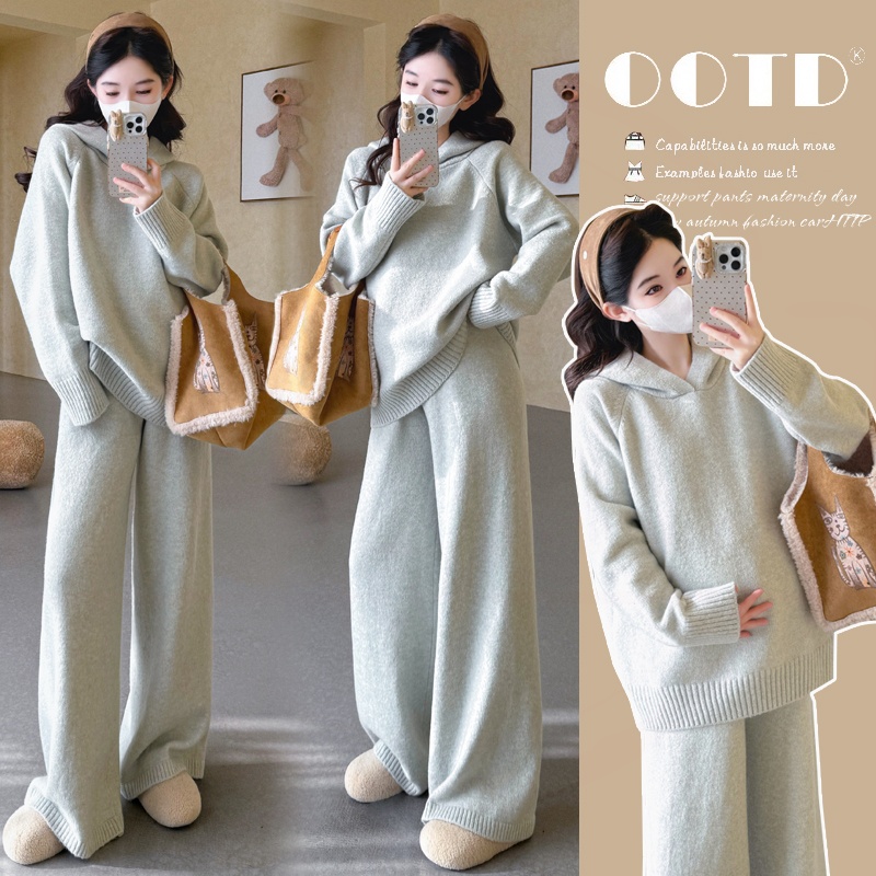 孕妇连帽上衣+腰围可调节阔腿裤