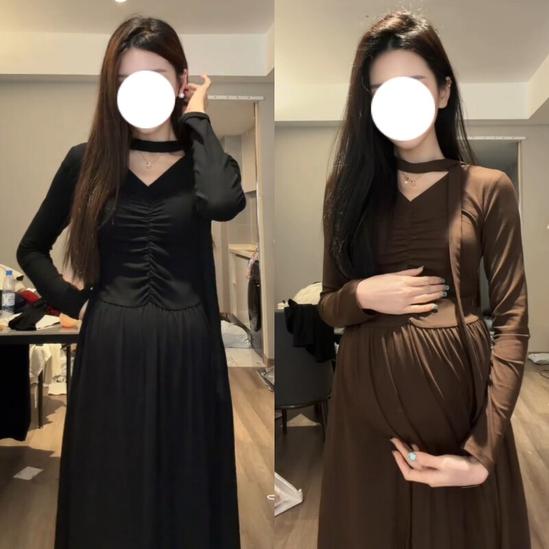 早春韩版孕妇V领显瘦连衣裙