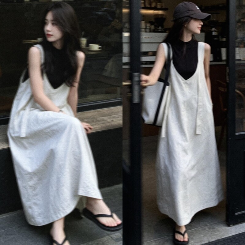 夏季韩版大码宽松背带裙女套装图片