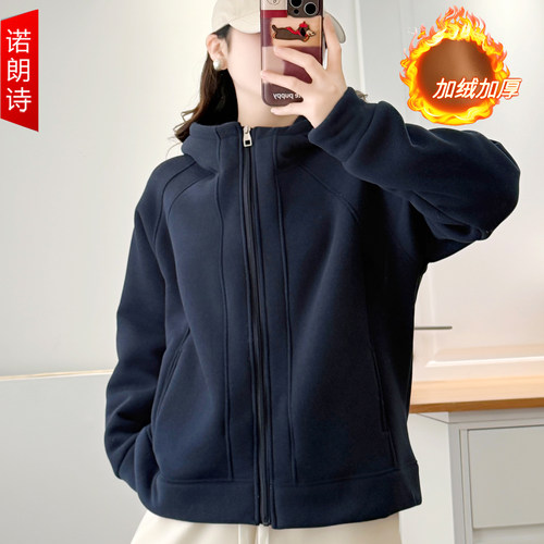大码女装连帽加绒加厚保暖卫衣冬