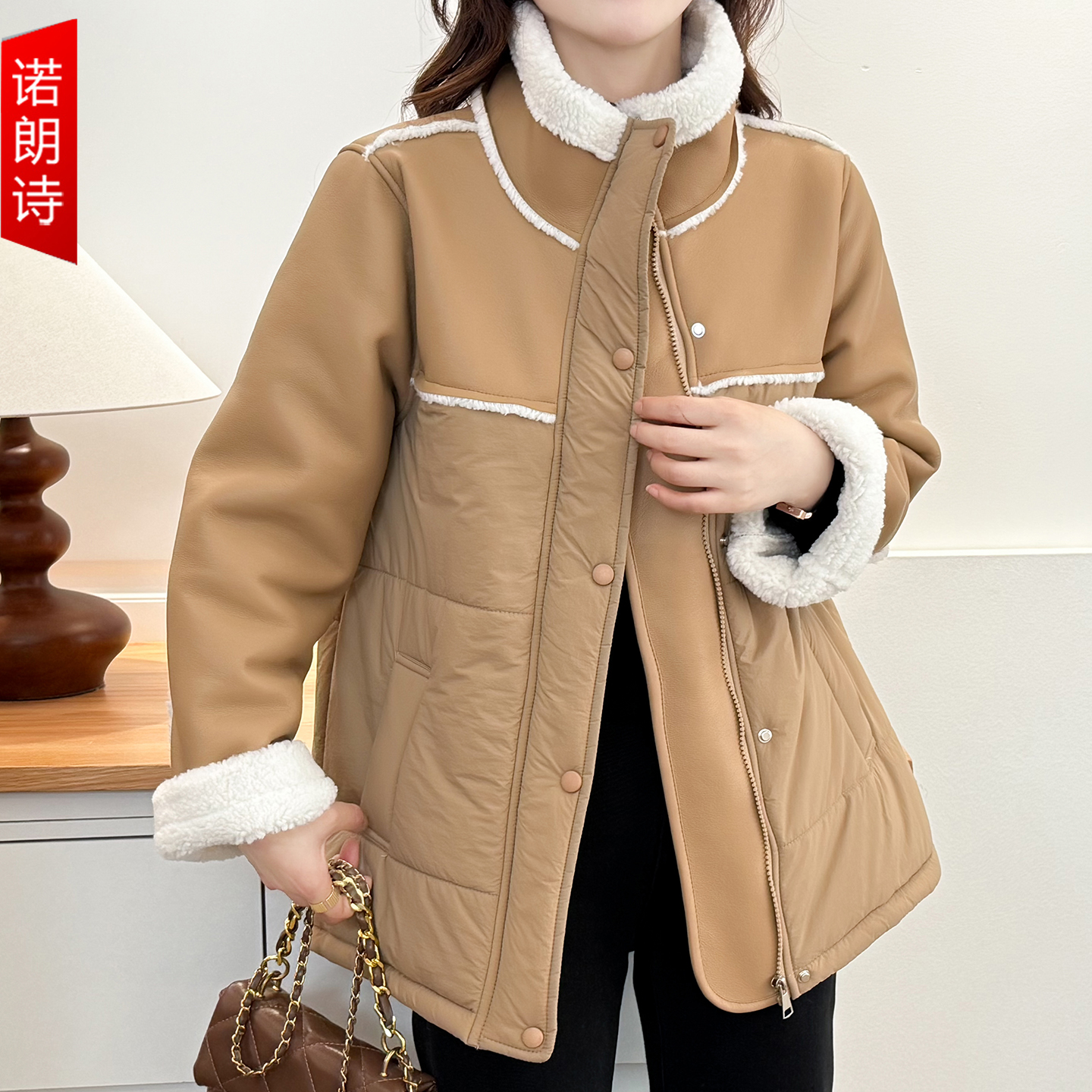 大码女装时尚设计感加绒保暖棉衣