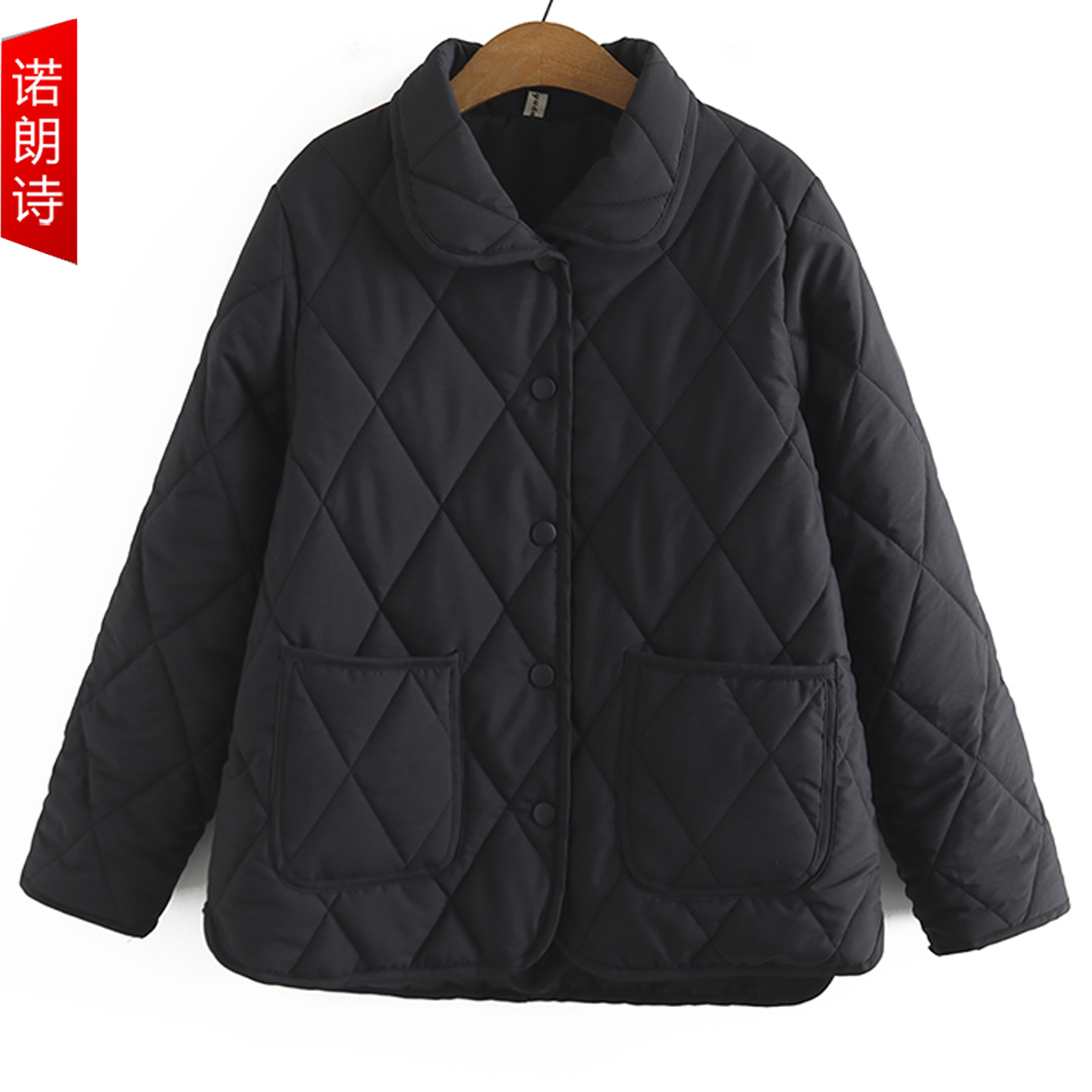 加大码2025冬季保暖翻领菱格棉衣