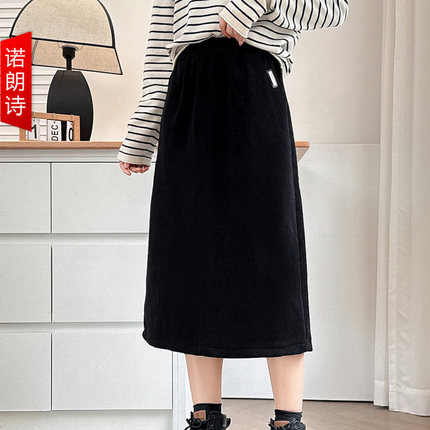 200斤胖妹妹大码加绒加厚半身裙春冬季中长款松紧腰开叉包臀a字裙