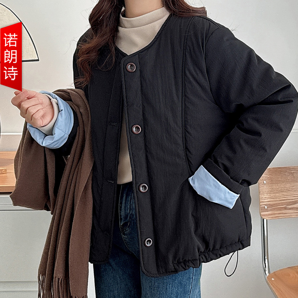 大码女装设计感夹棉棉服外套别致