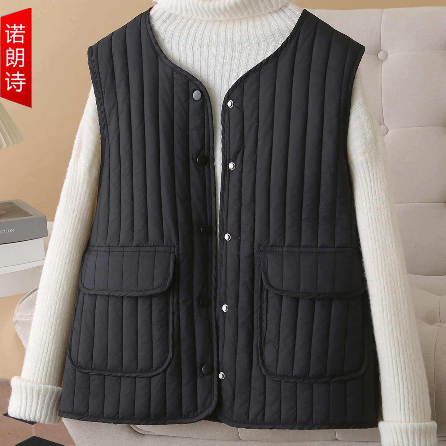 大码时尚简约轻薄夹棉马甲坎肩冬