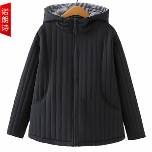 加肥加大码洋气胖妈妈连帽绗棉棉服外套中老年气质休闲保暖棉袄冬