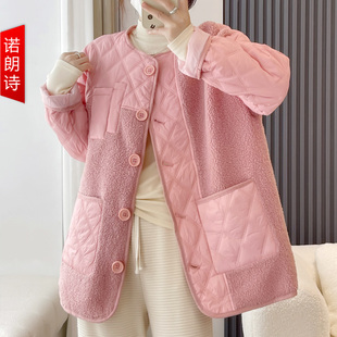 拼接棉服韩 女装 2025新款 宽松休闲绗缝菱格夹棉棉衣200斤胖mm大码