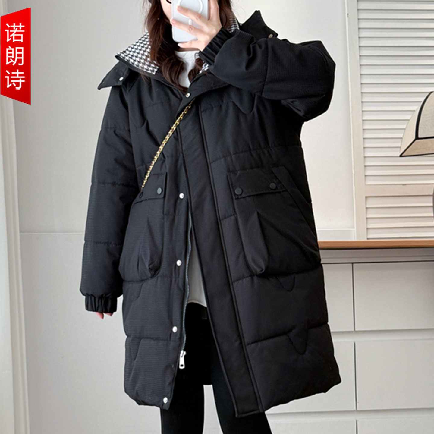 大码女装中长款连帽保暖加厚棉衣