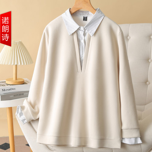 大码女装假两件时尚卫衣休闲上衣