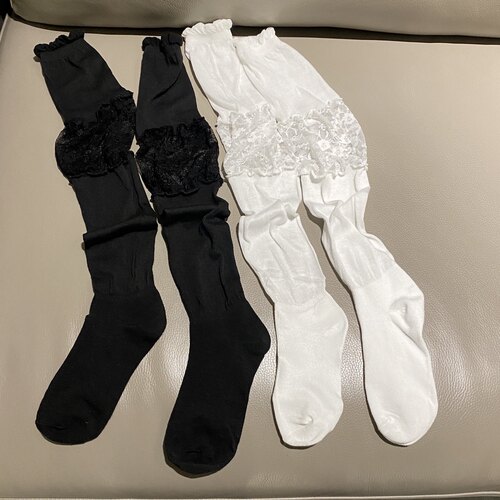 2025夏季新款女袜欧货原创蕾丝拼接高筒袜过膝袜网红长筒堆堆袜潮