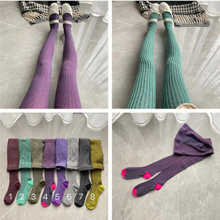 韩国东大门混色宽条打底袜潮袜洋气 袜走秀款 2026早春新款 女士连裤