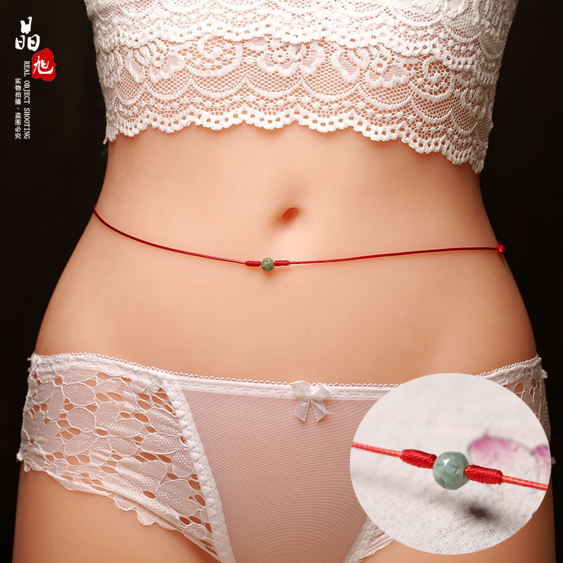 本命年红绳腰链红腰带女性感身体链红绳手链女男款脚链翡翠图片